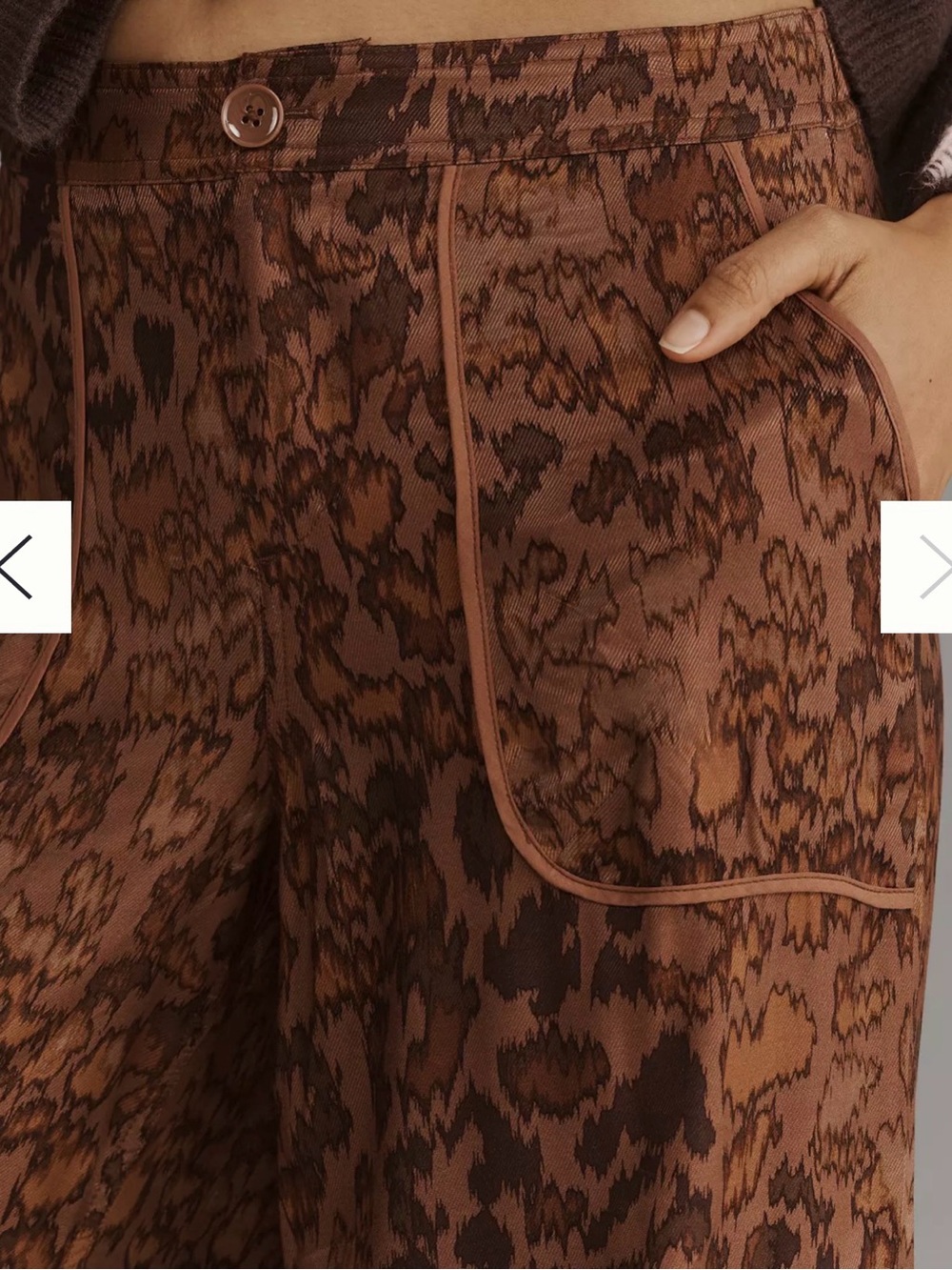 Anthropologie Brown Printed Wide-Leg Cargo Trousers - Picture 3 of 15